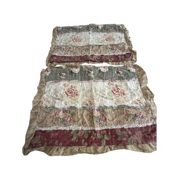 Vintage 1994 Floral Patchwork Ruffle Pillow Shams Set of 2 Cottagecore Shabby - Picture 1 of 8
